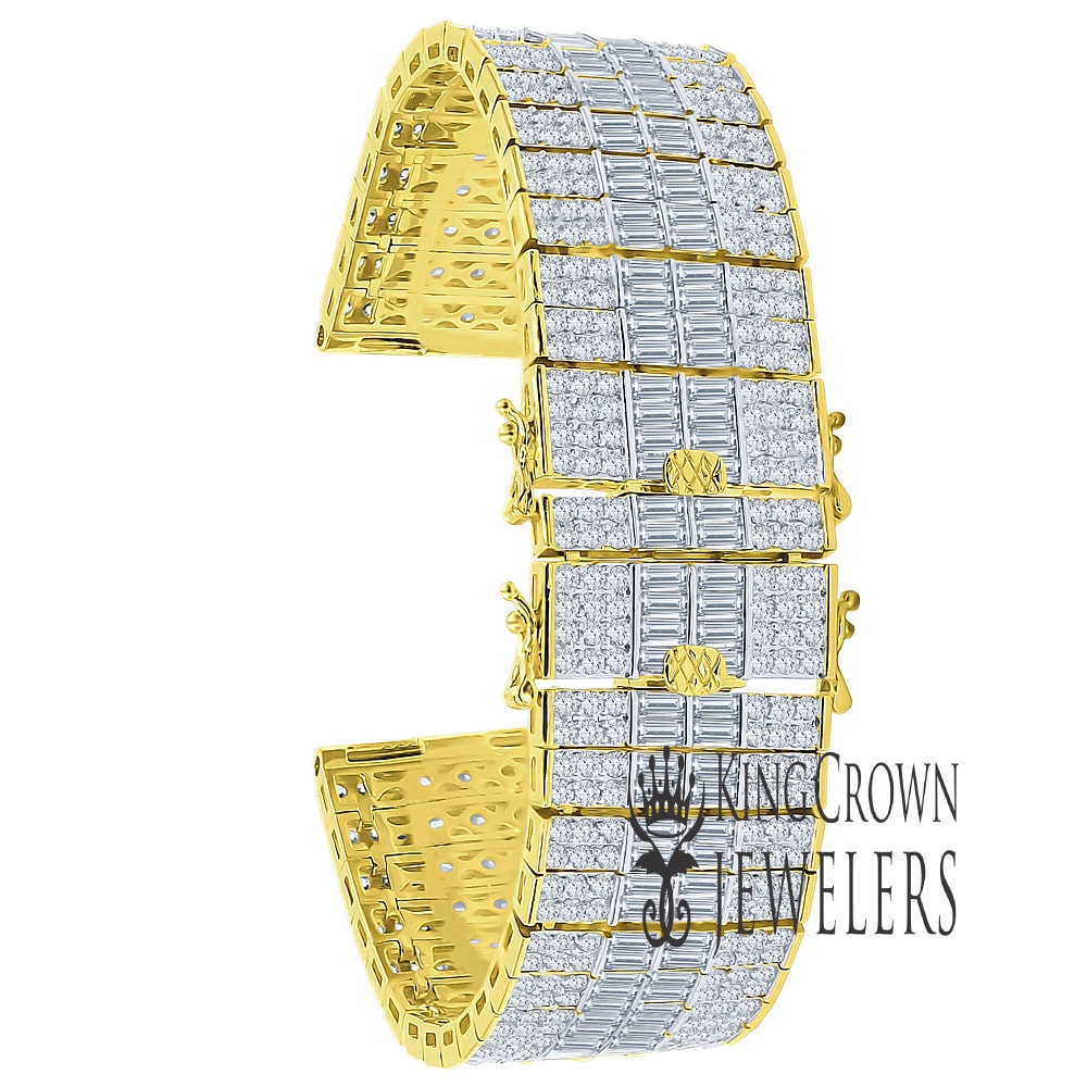 High Quality Baguette Simulated Diamond 14K Gold Finish Adjustable Size Watch Band Replacement Bracelet 24mm