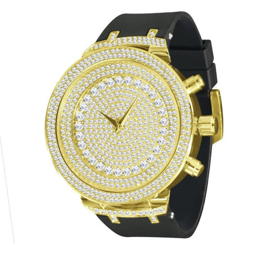 14k Yellow Gold Finish Full Iced Out Dial Simulated Diamonds Men's Wrist Watch 48mm