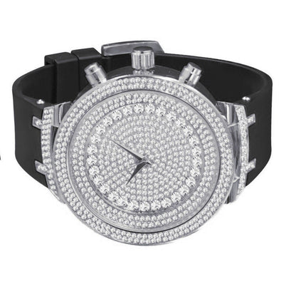 14k White Gold Finish Full Iced Out Dial Simulated Diamonds Men's Wrist Watch 48mm