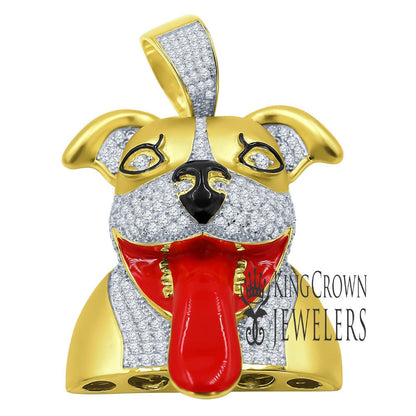 Mens Real Sterling Silver 14K Gold Finish SnapchatDog Pendant Simulated Diamonds Custom Charm