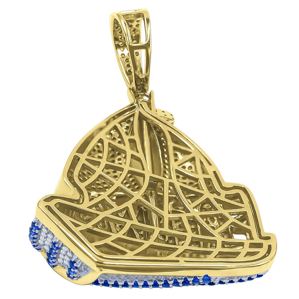 Custom Piece Real Sterling Silver Pirate Ship Pendant Simulated Diamonds 14K Gold Finish Charm 2.35''