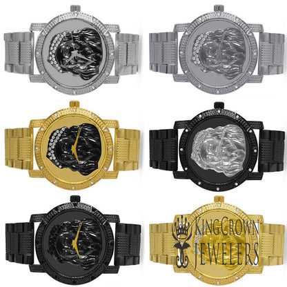 Mens Simulated  Diamond Jesus Face Dial Stainless Steel Back Metal Band Custom Watch Water Resistant 45mm