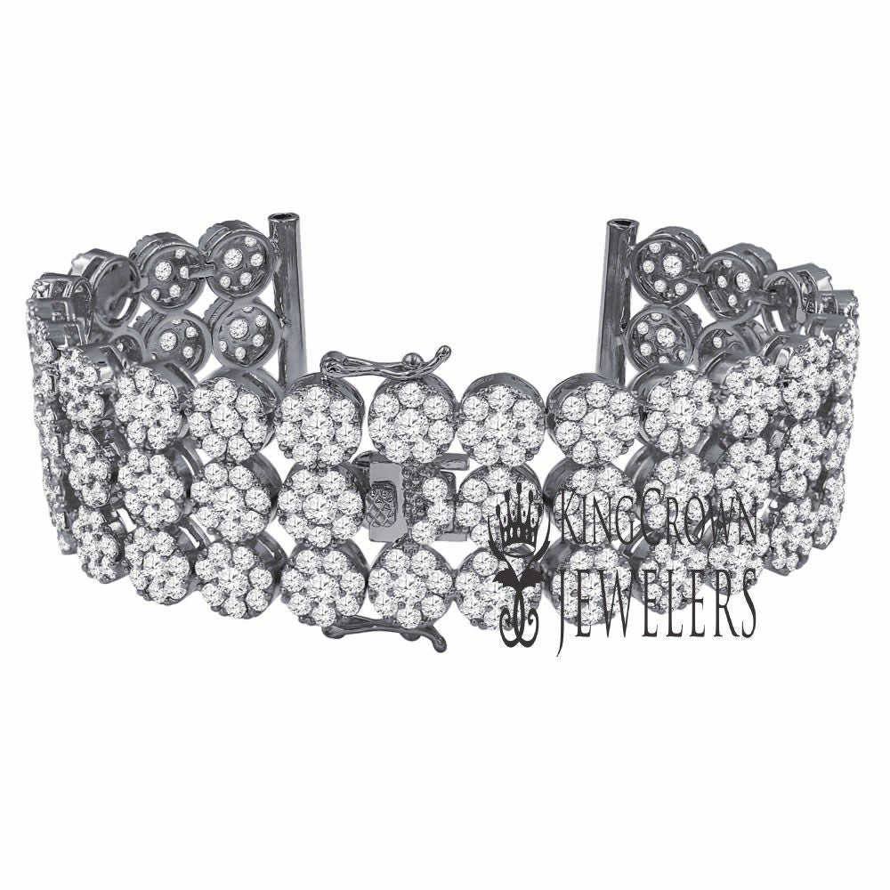 Mens 14K Gold Finish Simulated Diamond Flower Cluster Replacement Watch Band Bracelet 24mm