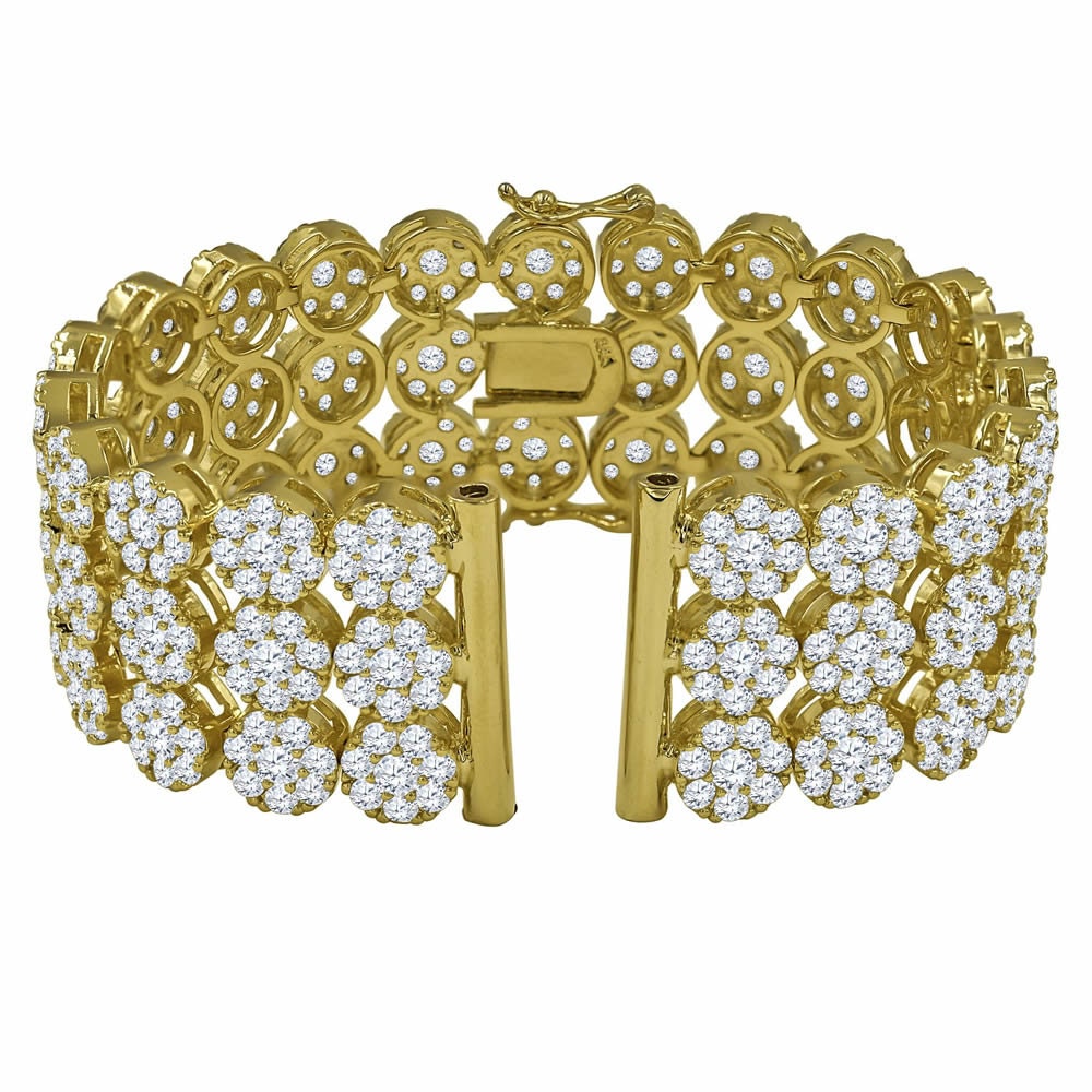 Mens 14K Gold Finish Simulated Diamond Flower Cluster Replacement Watch Band Bracelet 24mm