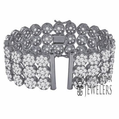 Mens 14K Gold Finish Simulated Diamond Flower Cluster Replacement Watch Band Bracelet 24mm