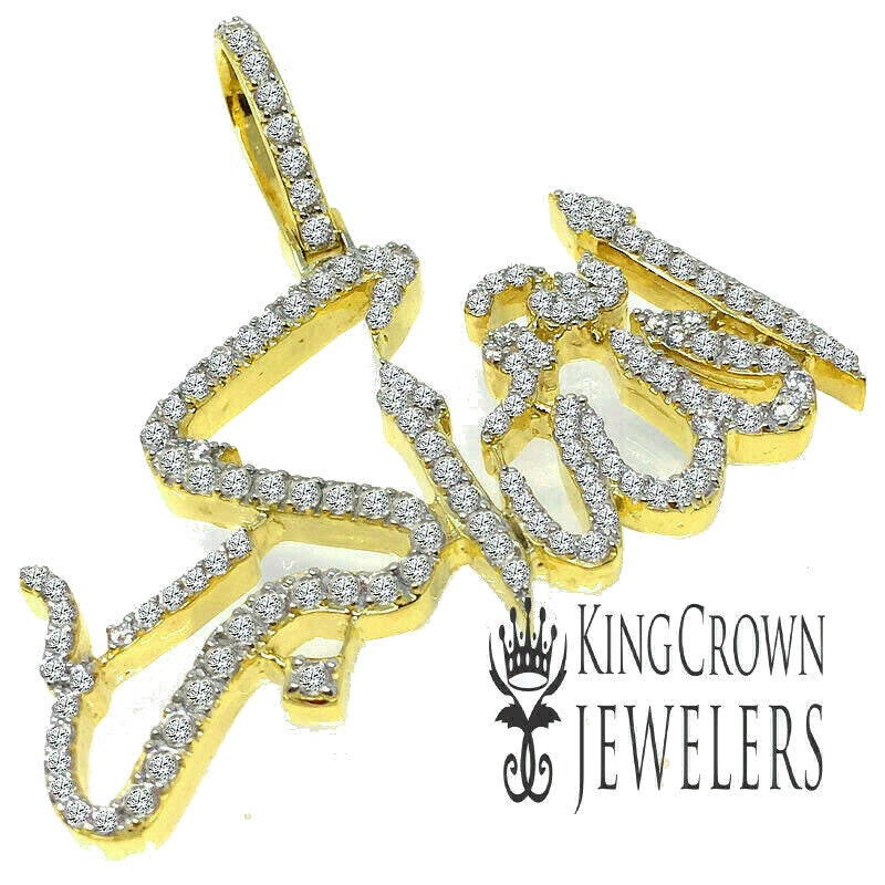 14K Yellow Gold On Real Sterling Silver Allahu Akbar Muslim Pendant Simulated Diamond Islamic Arabic Charm