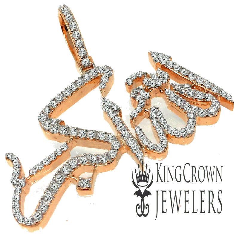 14K Rose Gold On Real Sterling Silver Allahu Akbar Muslim Pendant Simulated Diamond Islamic Arabic Charm