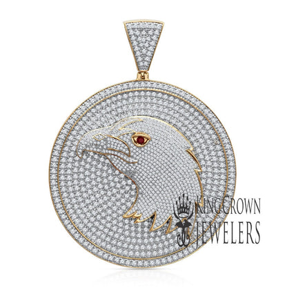 Exclusive Custom Piece Mens Real Yellow Gold Sterling Silver XL 3'' American Eagle Falcon Bird Pendant Medallion Charm