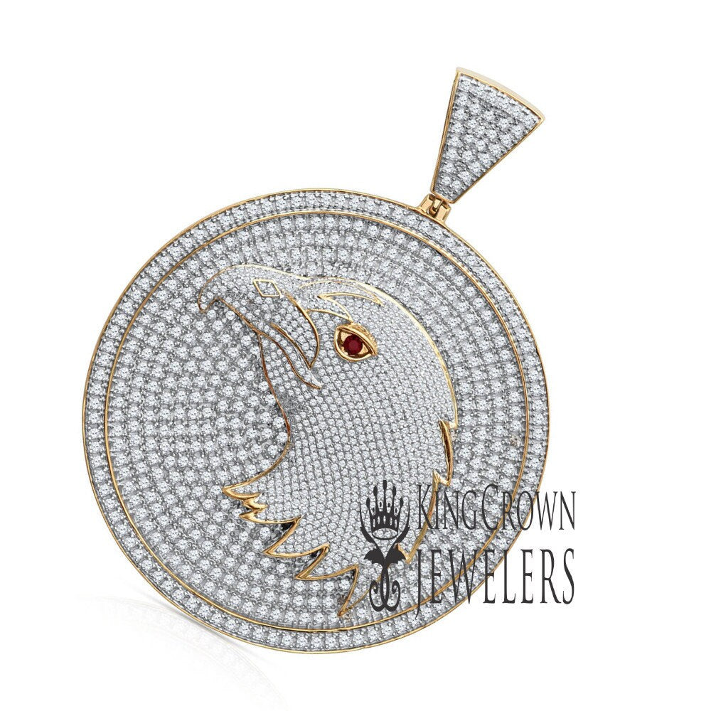 Exclusive Custom Piece Mens Real Yellow Gold Sterling Silver XL 3'' American Eagle Falcon Bird Pendant Medallion Charm