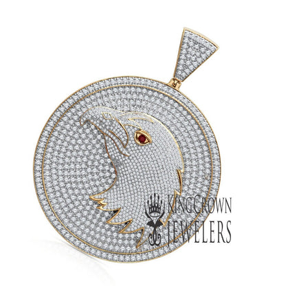 Exclusive Custom Piece Mens Real Yellow Gold Sterling Silver XL 3'' American Eagle Falcon Bird Pendant Medallion Charm