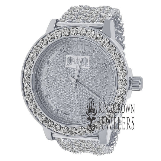 White Gold Tone Mens Solitaire Bezel Real Genuine Diamond Dial Iced Out Custom Band Watch W/Date Function