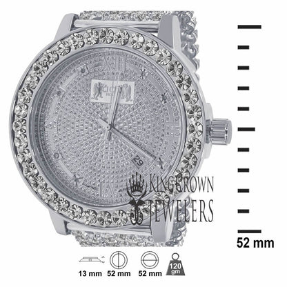 White Gold Tone Mens Solitaire Bezel Real Genuine Diamond Dial Iced Out Custom Band Watch W/Date Function