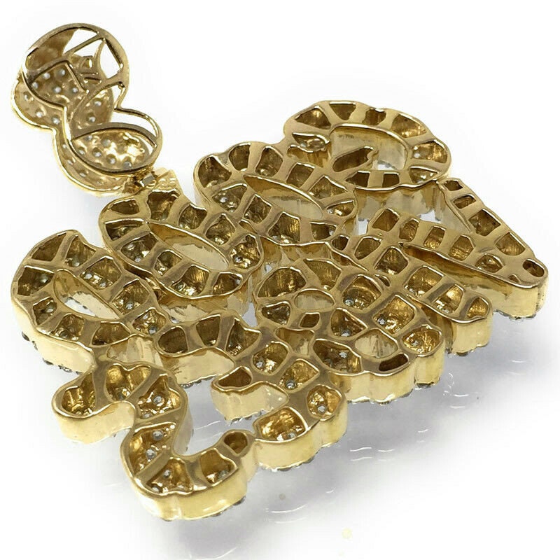 Genuine Sterling Silver 14K Yellow Gold Finish Good Vibes Custom Charm Pendant Simulated Diamonds Unisex