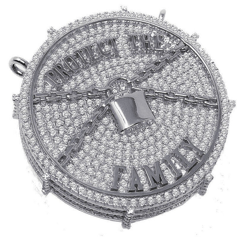 Exclusive Custom Piece 14K White Gold Over Real Sterling Silver Protect The Family 3D Pendant Medallion Charm 41 + Grams