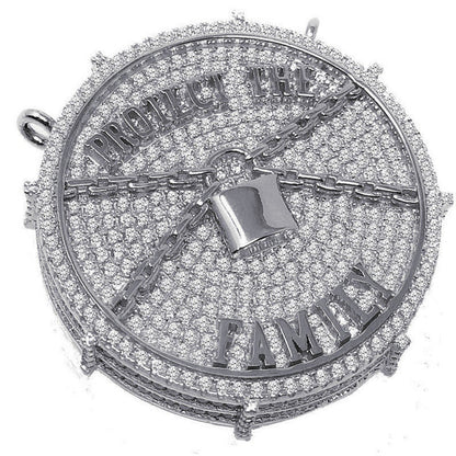 Exclusive Custom Piece 14K White Gold Over Real Sterling Silver Protect The Family 3D Pendant Medallion Charm 41 + Grams