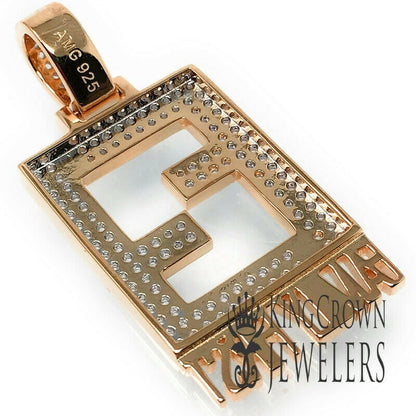 14K Rose Gold On Real Sterling Silver Family First Simulated Diamonds Custom Charm Pendant