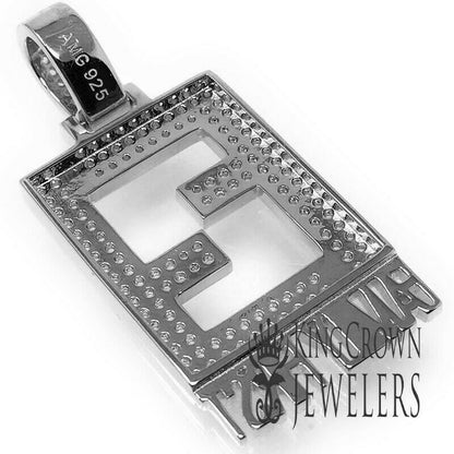 14K White Gold On Real Sterling Silver Family First Simulated Diamonds Custom Charm Pendant