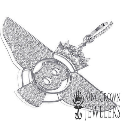 14K White Gold On Genuine Sterling Silver Simulated Diamond B Wing Flying B Bentley Crown Pendant Charm