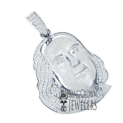Pure  Italian Sterling Silver 14K White Gold Finish 100 Dollar Bill Money Face Franklin Lab Diamond Custom Charm Pendant 2"
