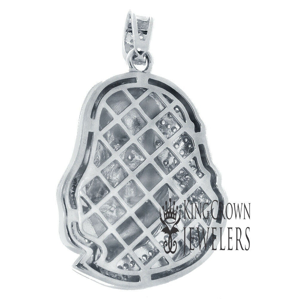 Pure  Italian Sterling Silver 14K White Gold Finish 100 Dollar Bill Money Face Franklin Lab Diamond Custom Charm Pendant 2"