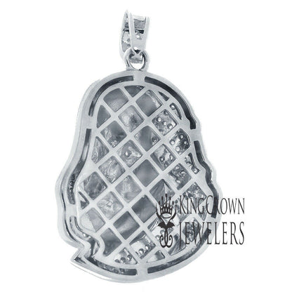 Pure  Italian Sterling Silver 14K White Gold Finish 100 Dollar Bill Money Face Franklin Lab Diamond Custom Charm Pendant 2"