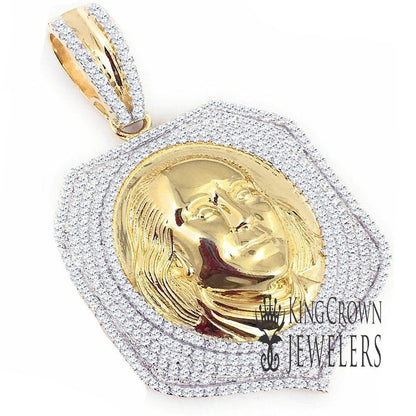 Men's Real Yellow Gold Sterling Silver Pendant  Simulated Diamond Benjamin Franklin Cash Money Face Custom Charm