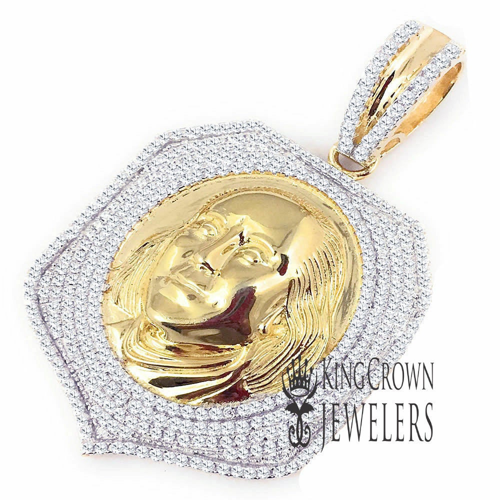 Men's Real Yellow Gold Sterling Silver Pendant  Simulated Diamond Benjamin Franklin Cash Money Face Custom Charm