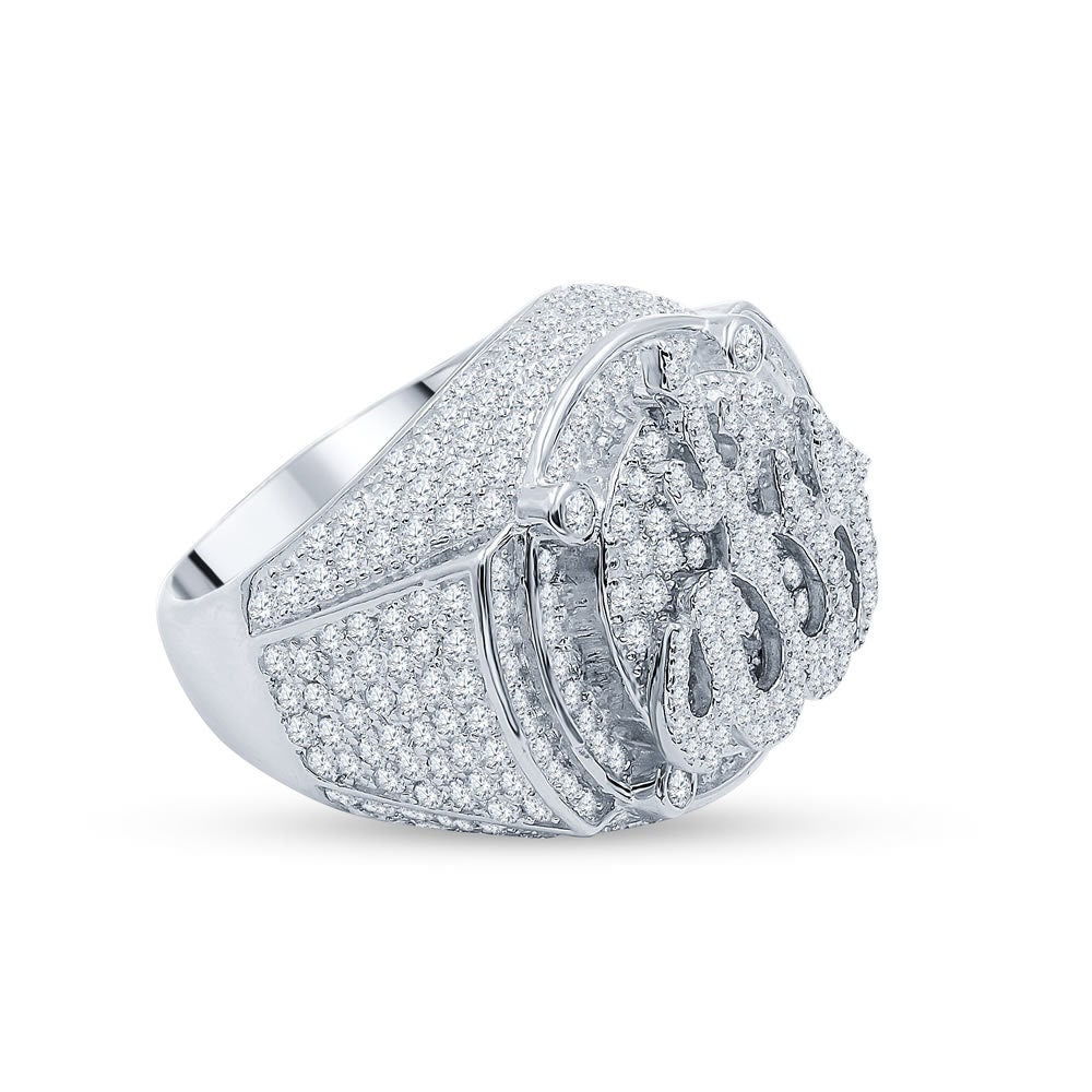 Mens Real White Gold Over Pure Sterling Silver Simulated Diamond Allah God Muslim Islamic Pinky Ring Band