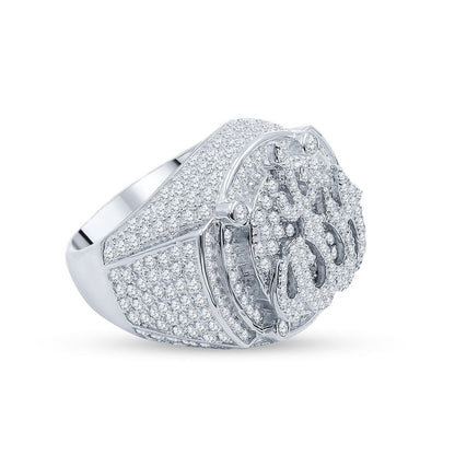 Mens Real White Gold Over Pure Sterling Silver Simulated Diamond Allah God Muslim Islamic Pinky Ring Band