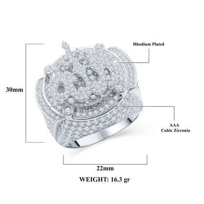 Mens Real White Gold Over Pure Sterling Silver Simulated Diamond Allah God Muslim Islamic Pinky Ring Band