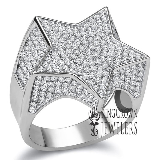 14K Real White Gold On Genuine Sterling Silver Simulated Diamond Mens Micro Pave Ring Band