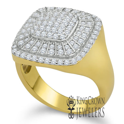 Mens Wedding Band 14K Real Yellow Gold On Genuine Sterling Silver Simulated Diamond Ring