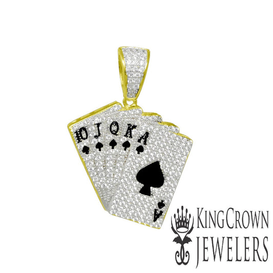 10k Yellow Gold Tone Real  Sterling Silver Ace Poker Card Spades Custom Charm Pendant