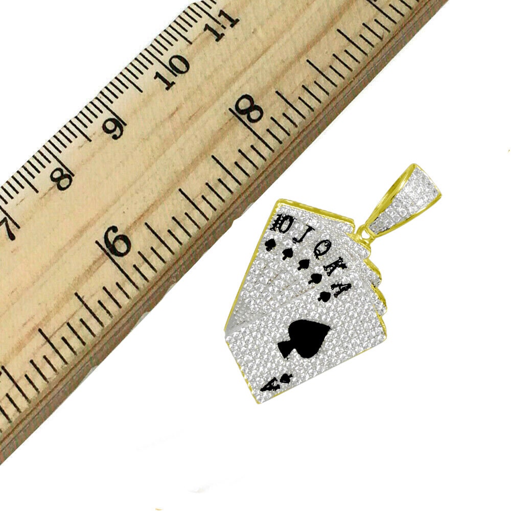 10k Yellow Gold Tone Real  Sterling Silver Ace Poker Card Spades Custom Charm Pendant