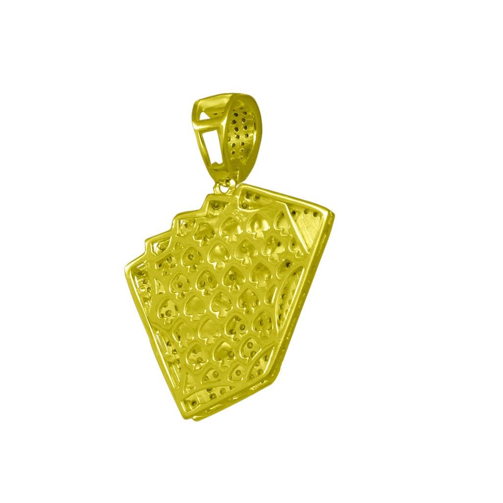 10k Yellow Gold Tone Real  Sterling Silver Ace Poker Card Spades Custom Charm Pendant