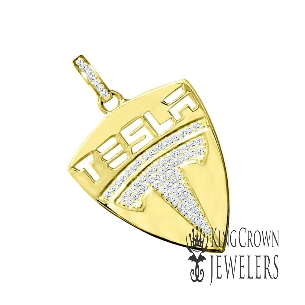 New 10k Yellow Gold Tone Men's Real Sterling Silver Car Logo Custom Charm Pendant 2.25"