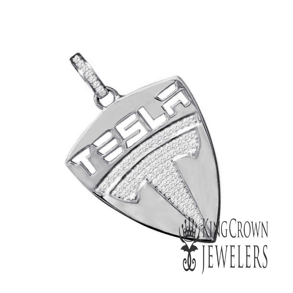 New 10k White Gold Tone Men's Real Sterling Silver Car Logo Custom Charm Pendant 2.25"