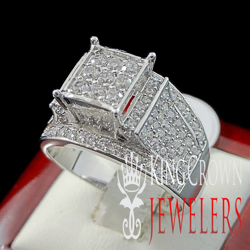 Ladies Womens 14K White Gold Finish Simulated Diamond Wedding Engagement Bridal Ring Band