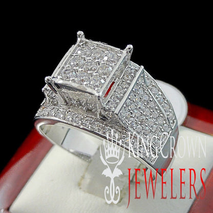 Ladies Womens 14K White Gold Finish Simulated Diamond Wedding Engagement Bridal Ring Band