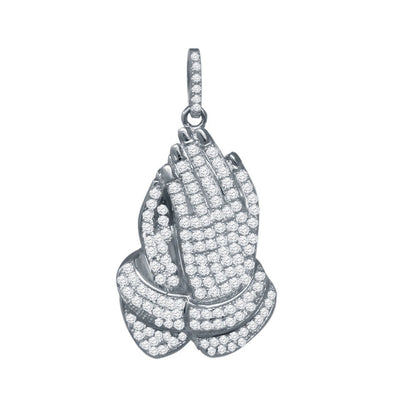 14k White Gold On Real Sterling Silver Praying Hand Necklace Chain Pendant Chain