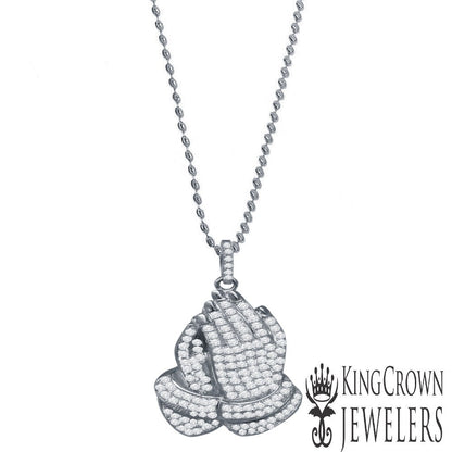 14k White Gold On Real Sterling Silver Praying Hand Necklace Chain Pendant Chain