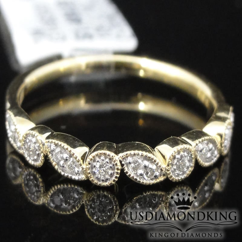 10K Yellow Gold Diamond Anniversary Ring Ladies Migraine Wedding Band 0.10Ct New