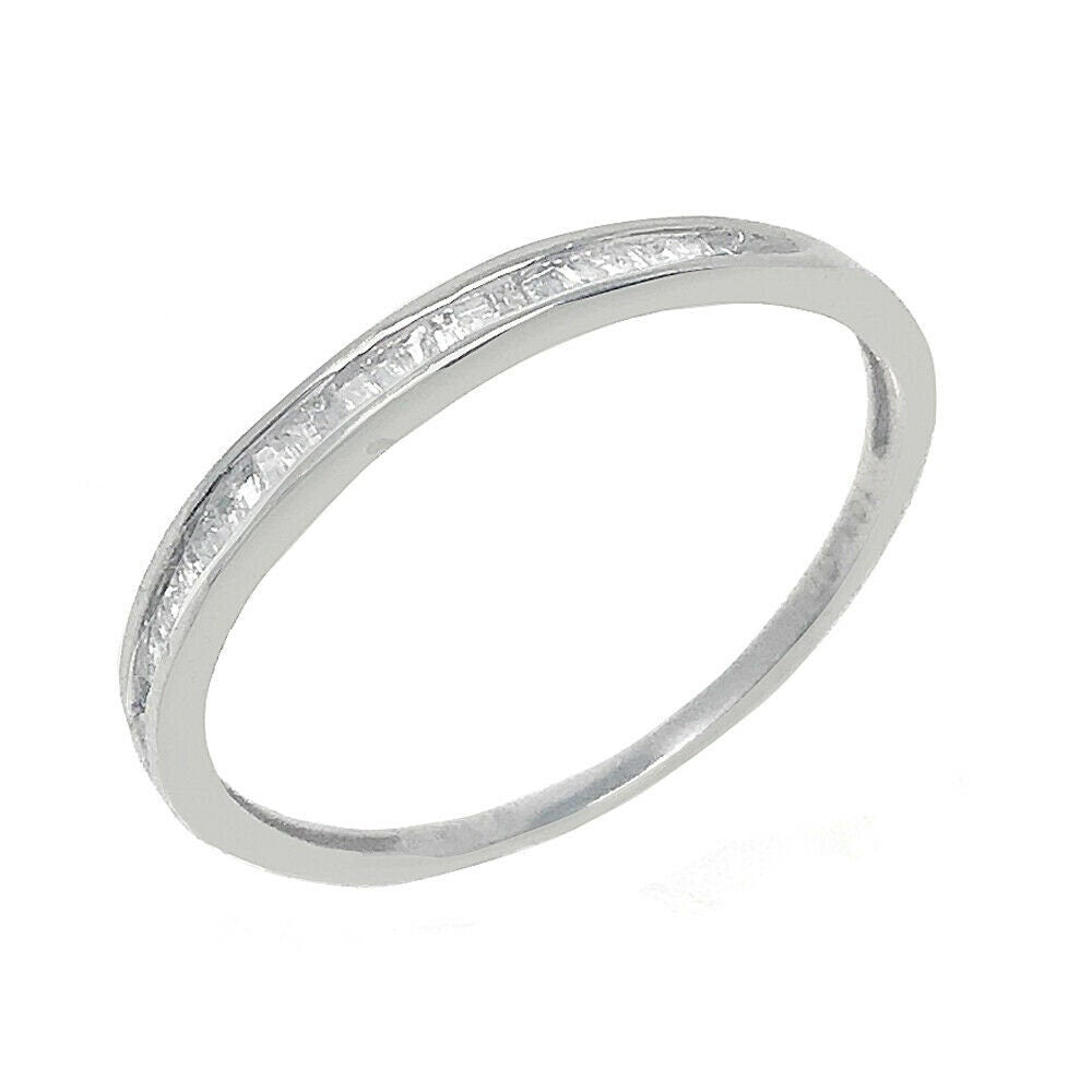 ladies new 10k white gold Real Genuine .15ctw Baguette Diamond Wedding Anniversary Ring Band