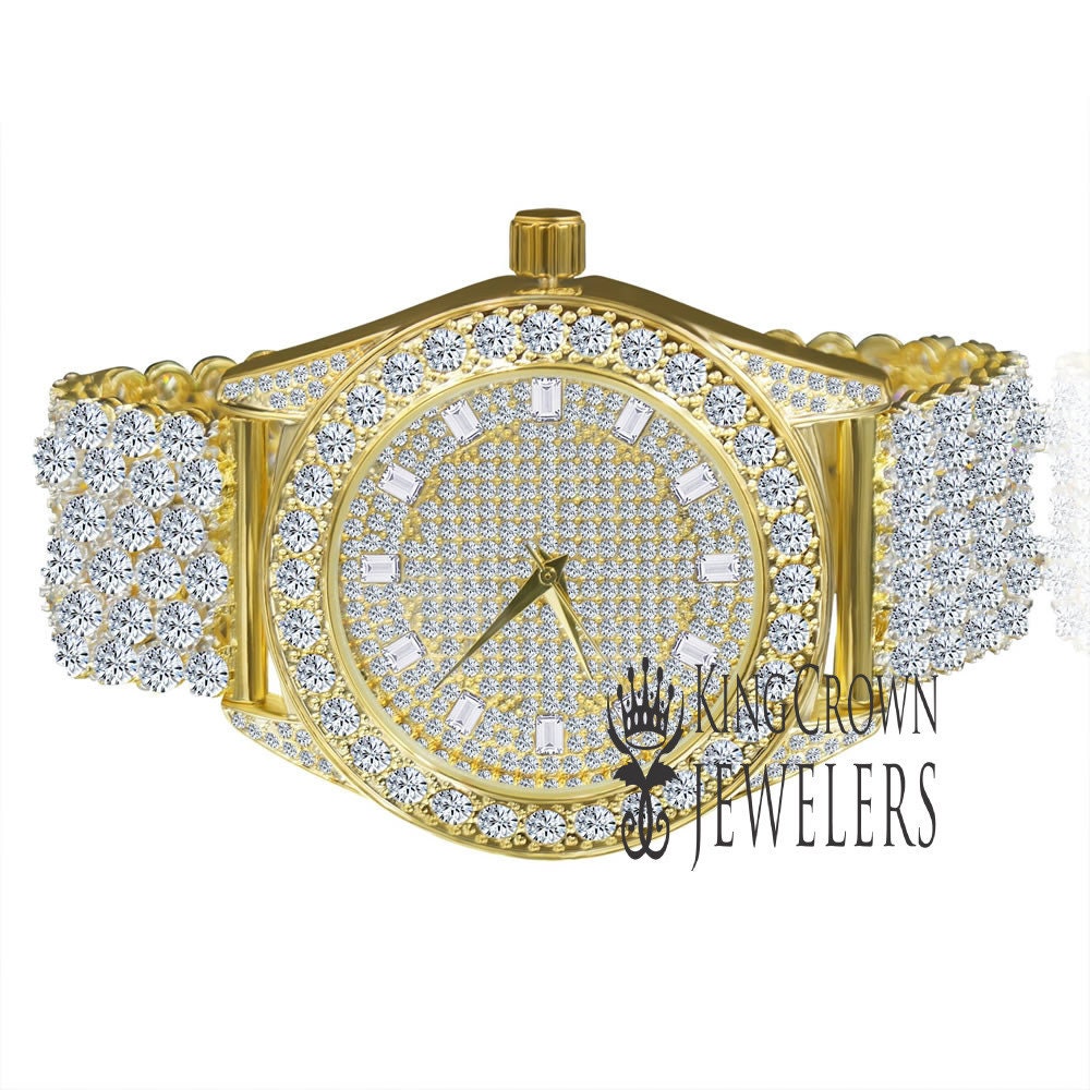 Mens Fully Iced Yellow Gold Tone Watch Joe Rodeo Jojo Jojino Custom Luxury Band