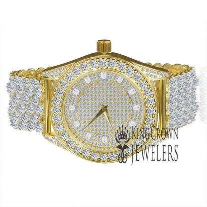 Mens Fully Iced Yellow Gold Tone Watch Joe Rodeo Jojo Jojino Custom Luxury Band
