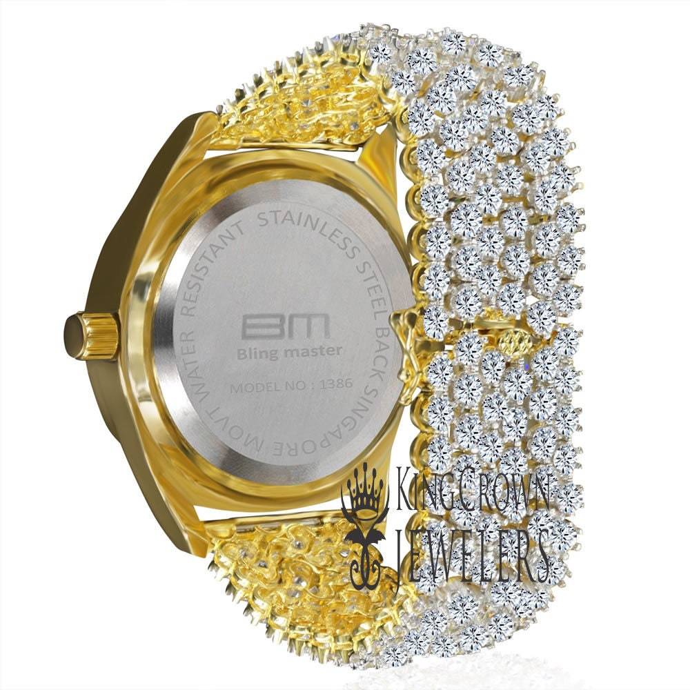 Mens Fully Iced Yellow Gold Tone Watch Joe Rodeo Jojo Jojino Custom Luxury Band