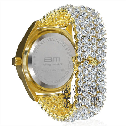 Mens Fully Iced Yellow Gold Tone Watch Joe Rodeo Jojo Jojino Custom Luxury Band