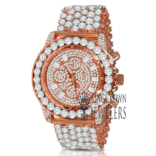 Rose Gold Copper Tone Mens Luxury Bling Custom Iced Out Dial & Band Simulated Diamond  Joe Rodeo Jojo Jojino Watch