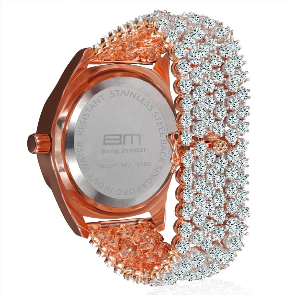 Rose Gold Copper Tone Mens Luxury Bling Custom Iced Out Dial & Band Simulated Diamond  Joe Rodeo Jojo Jojino Watch