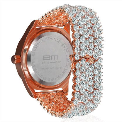 Rose Gold Copper Tone Mens Luxury Bling Custom Iced Out Dial & Band Simulated Diamond  Joe Rodeo Jojo Jojino Watch